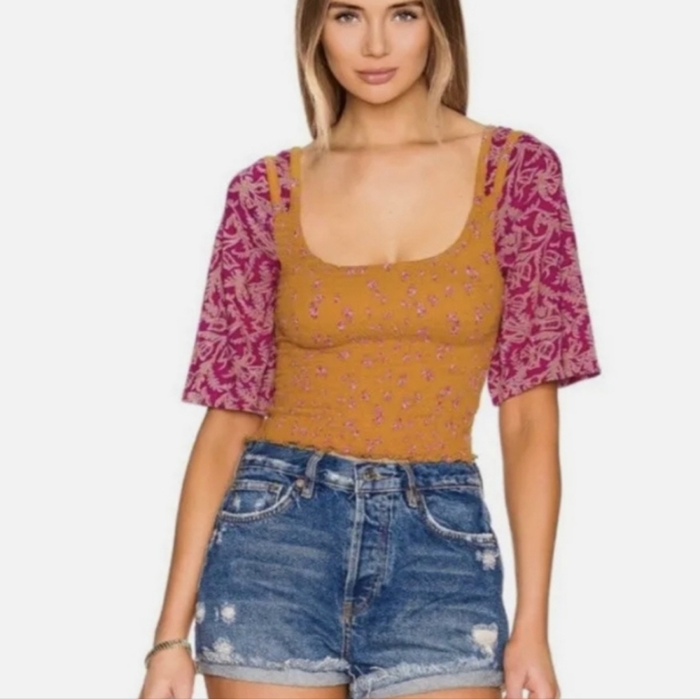 NWT Free People Golden Combo Marigold Crop Top - Picture 1 of 4